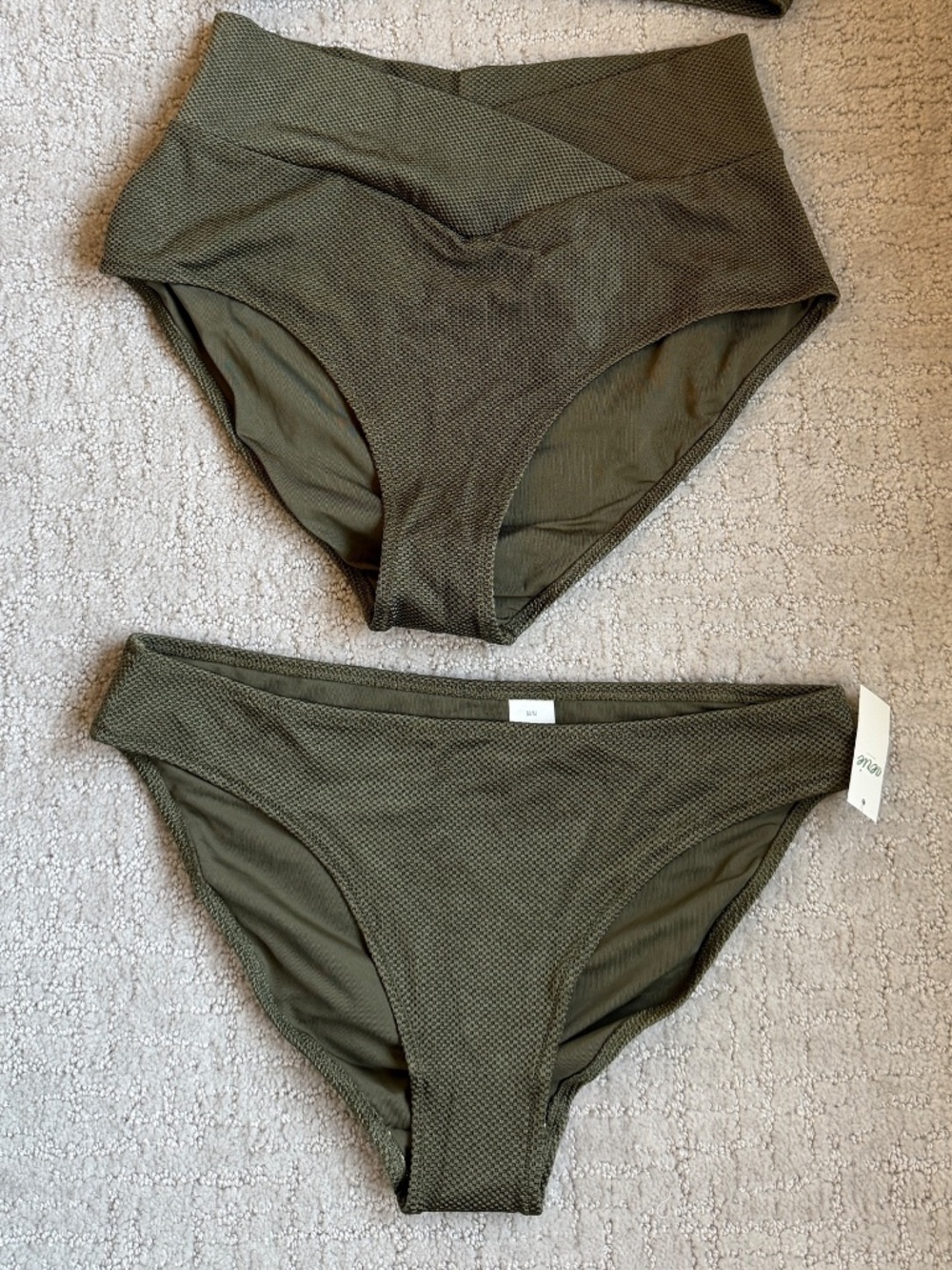 2 Pairs Aerie Shine Pique Full Coverage Bottoms, Olive Green, Size Medium
